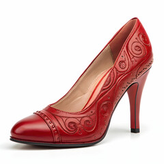red elegant classic stiletto heels on a white back