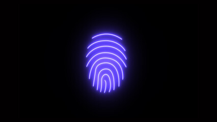 Abstract neon fingerprint design, with glowing lines tracing intricate patterns against a dark background. Futuristic fingerprint scanner with glowing neon lights on digital circuit