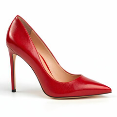 red elegant classic stiletto heels on a white back