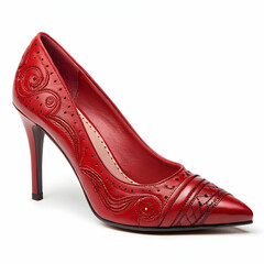 red elegant classic stiletto heels on a white back