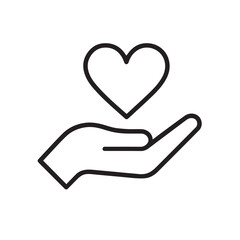 Hand Holding Heart Icon – Minimalist Black and White Flat Design
