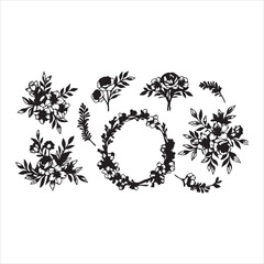 Floral Wreath and Bouquet Silhouette Vector Set