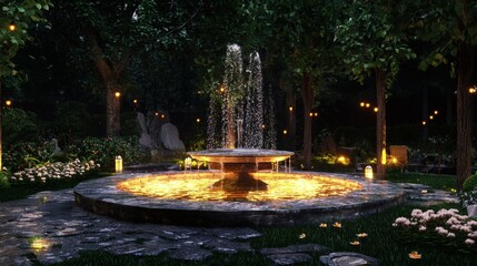 110. Fountain area with ambient lighting and stone details