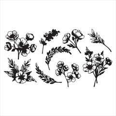 Floral Wreath and Bouquet Silhouette Vector Set