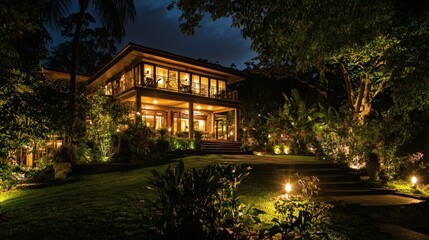 Obraz premium 121. Night view of house with ambient outdoor lighting