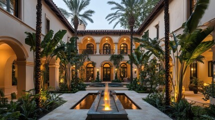 131. Courtyard with ambient lighting and water feature
