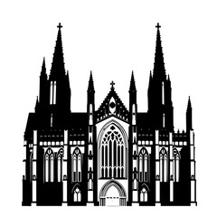 Fototapeta premium Gothic Cathedral Silhouette: A stark, monochrome illustration depicting a majestic gothic cathedral with intricate architectural details, soaring spires, and pointed arches.