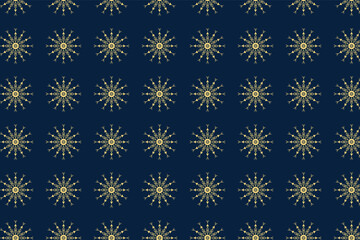 Vector seamless pattern with golden snowflakes on a blue background.