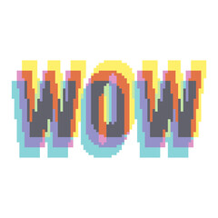 WOW is a colorful word that is displayed in a pixelated style. The word is made up of different colors and shapes, giving it a unique and eye-catching appearance. The use of bright colors.
