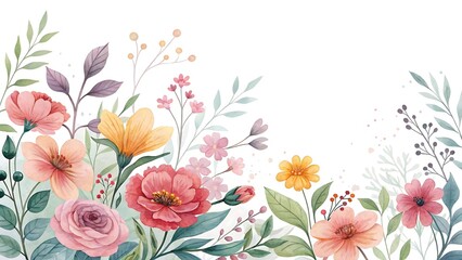 Beautiful watercolor floral illustration with vibrant colors and delicate details and white space