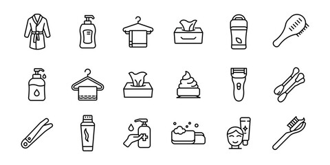 toiletries outline or line icon design bundle.