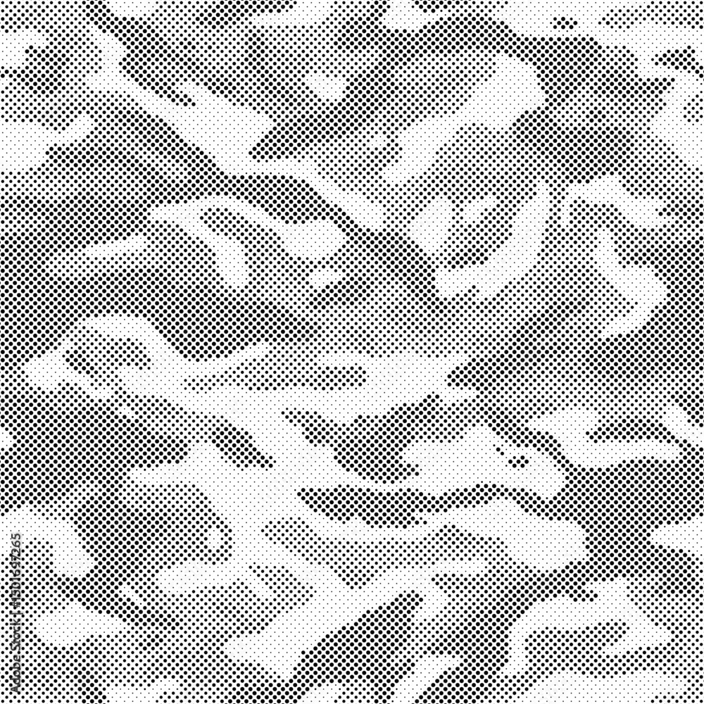 Poster abstract halftone seamless camouflage pattern. repeating digital dotted hexagonal camo military text