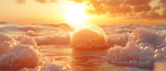 Ocean sunrise, foam, waves. Calm background. Website use