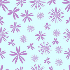 seamless summer pattern with flowers on blue background