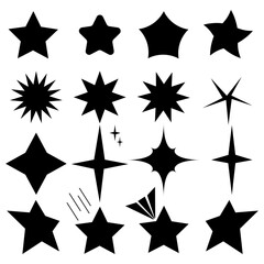 Minimalist vector set of black stars on a clean white background. Perfect for design projects, illustrations, and creative themes. Simple yet versatile