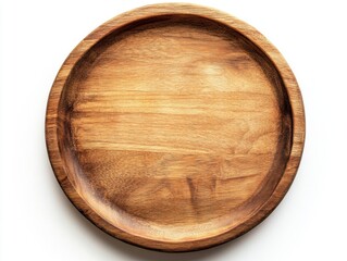 Oval wooden serving tray isolated on white background