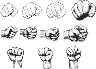 Fototapeta premium Hands Fists in Conflict Isolated, Fist hand drawing on a White Background. 
