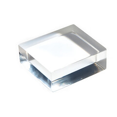 Clear acrylic square display block isolated on transparent background