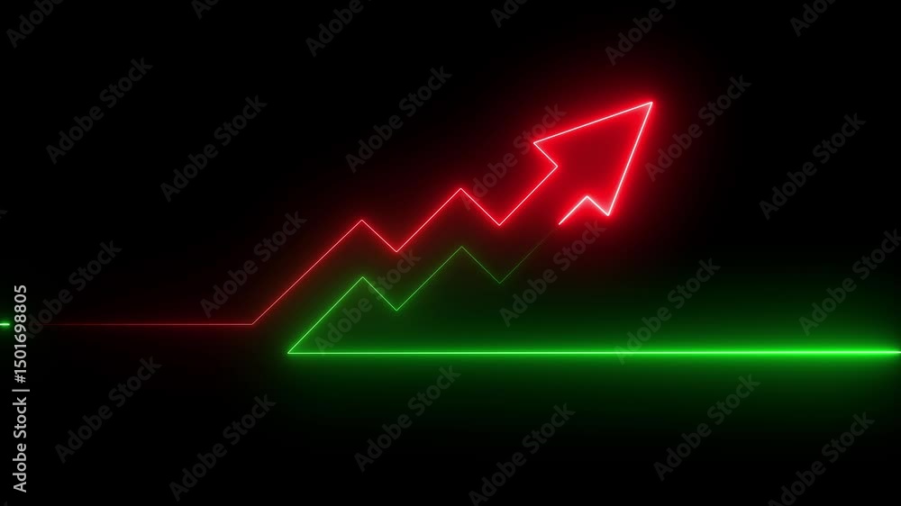 Poster abstract neon arrow business graph chart icon animation background. market recovery concept. success