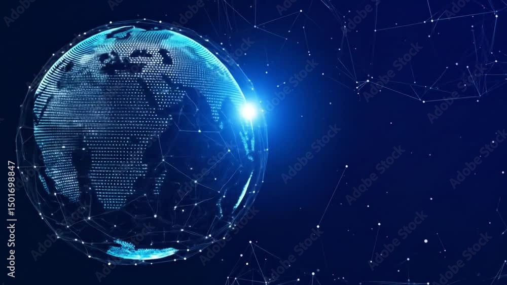 Poster digital earth technology background with global network connection animation
