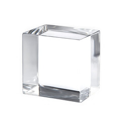 Clear glass cube block isolated on transparent background