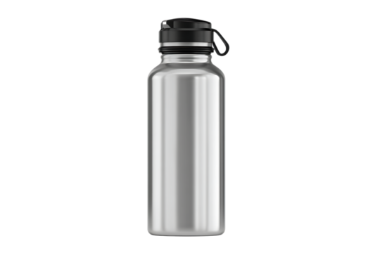 Silver stainless steel water bottle mockup