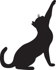 Black Cat Silhouette Reaching Upward - Vector Illustration of Feline Stretching, Playful Kitten Graphic for Design Projects
