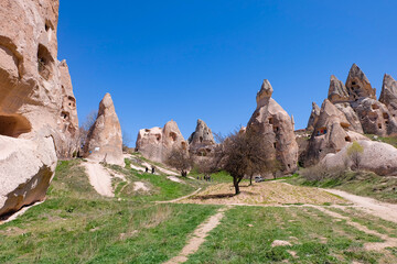 Uchisar Castle or Kalesi, a unique cave building, carved from volcanic rock at the highest point of Cappadocia, Turkiye