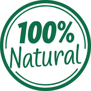 Green circular emblem with 100% Natural text indicating authenticity and eco-friendliness
