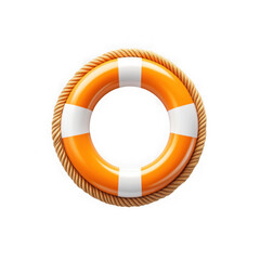 Orange lifebuoy with rope isolated on transparent background
