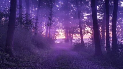 Afterglow in the Woods – Surreal Violet Forest Trail