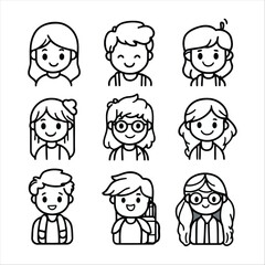 Vector Student Faces with Cute Expressions
