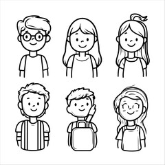 Simple Vector Portraits of School Kids