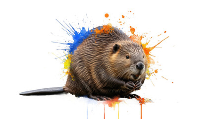 An artistic illustration of an isolated beaver featuring abstract splatter effects. Modern and creative take on wildlife, perfect for unique design projects.