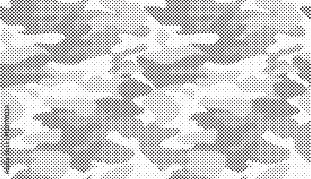 Fototapete Abstract halftone seamless camouflage pattern. Repeating digital dotted hexagonal camo military texture background. Abstract modern fabric textile ornament. Vector illustration.
