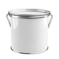 White paint can with metal lid and handles isolated on transparent background