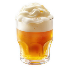 Glass of beer with abundant foam isolated on transparent background