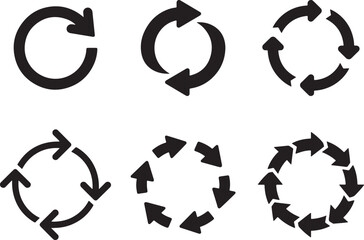 Cycle Arrow Icons, Circular Directional Arrows in Black, Renewal Signs, Flat Design