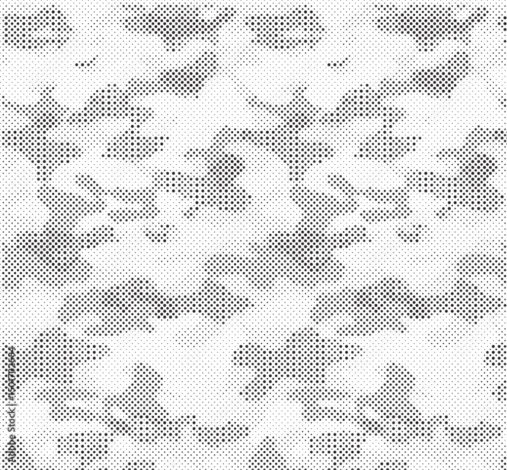 Fototapete Abstract halftone seamless camouflage pattern. Repeating digital dotted hexagonal camo military texture background. Abstract modern fabric textile ornament. Vector illustration.