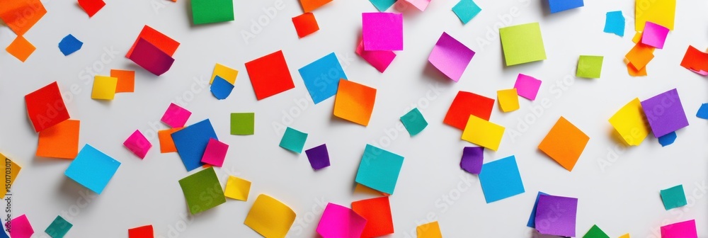Poster colorful sticker set scattered on white background creating a vibrant and playful atmosphere for cre