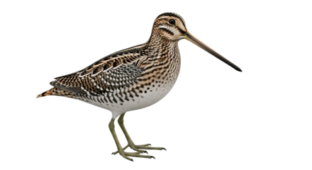 Artistic illustration of a snipe bird, likely a wild marsh species, on a transparent PNG background. Great for creative wildlife or nature designs. Art scale.