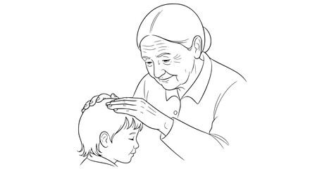 Elderly Womans Gentle Hands Blessing a Child