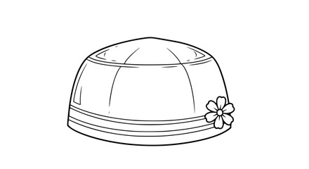 Line Art Drawing of a DomeShaped Hat with Flower