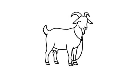 Line Art Goat with Collar Profile View