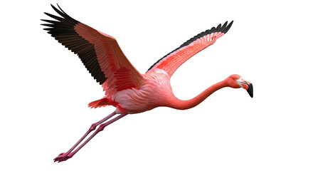Artistic illustration of a vibrant pink flamingo in full flight, showcasing detailed feathers and...