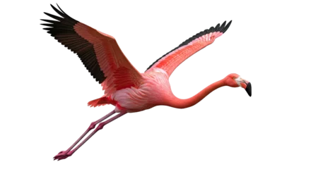 Fotobehang Flamingo Artistic illustration of a vibrant pink flamingo in full flight, showcasing detailed feathers and elegant form. Isolated on white, perfect for wildlife art.  © Slamat