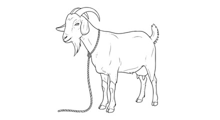 Tethered Goat Line Drawing Profile View of a Goat with Rope