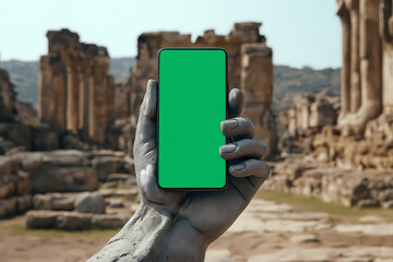 Modern technology meets ancient artistry in a surreal display
