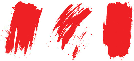 Red brush strokes on a white background for artistic design and creative projects. Abstract red in splash, paint, brush strokes, stain grunge isolated on white background,	