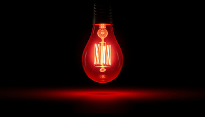 A red light bulb on a black background